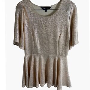 LuLaRoe Elegant Collection Rose Gold Metallic Peplum Top Short Sleeve Small